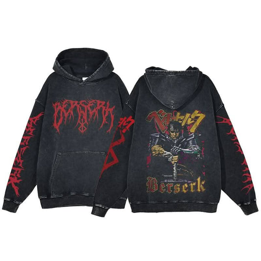 Anime Berserk Hoodie Men's Clothing Black Vintage Print Cot