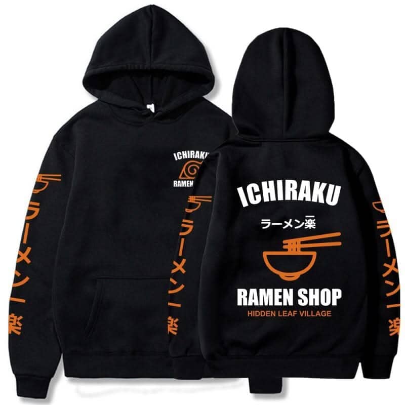 Anime Naruto Ichiraku Ramen peripheral printed sweatshirt unisex long-sleeved hoodie anime Colored Strings Black 4XL