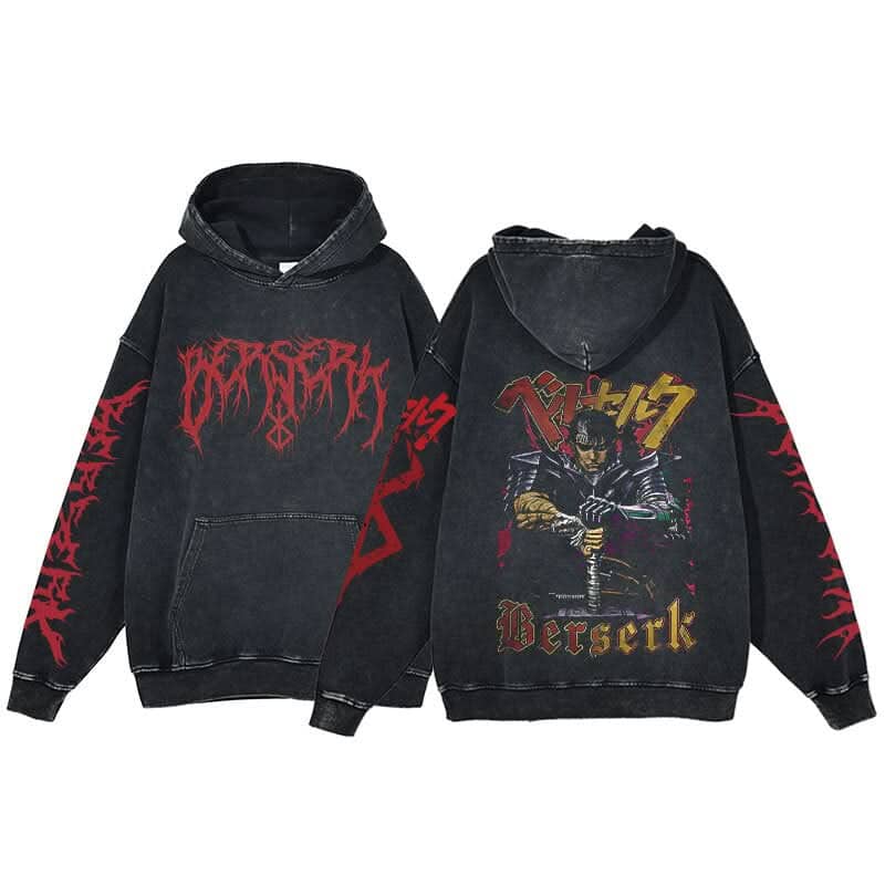 Anime Berserk Hoodie Men's Clothing Black Vintage Print Cot