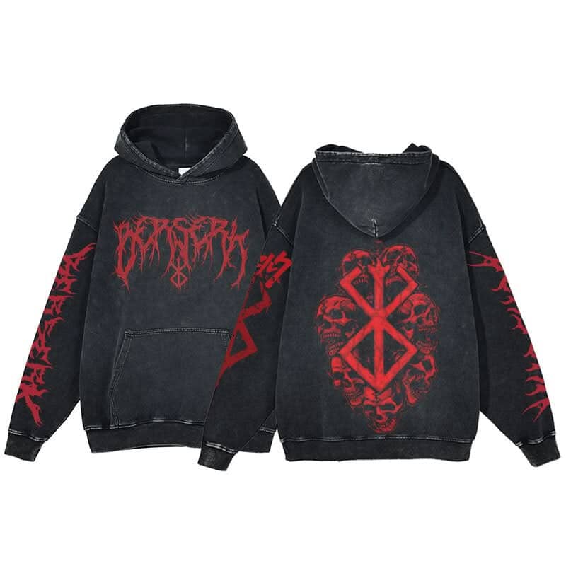 Anime Berserk Hoodie Men's Clothing Black Vintage Print Cot