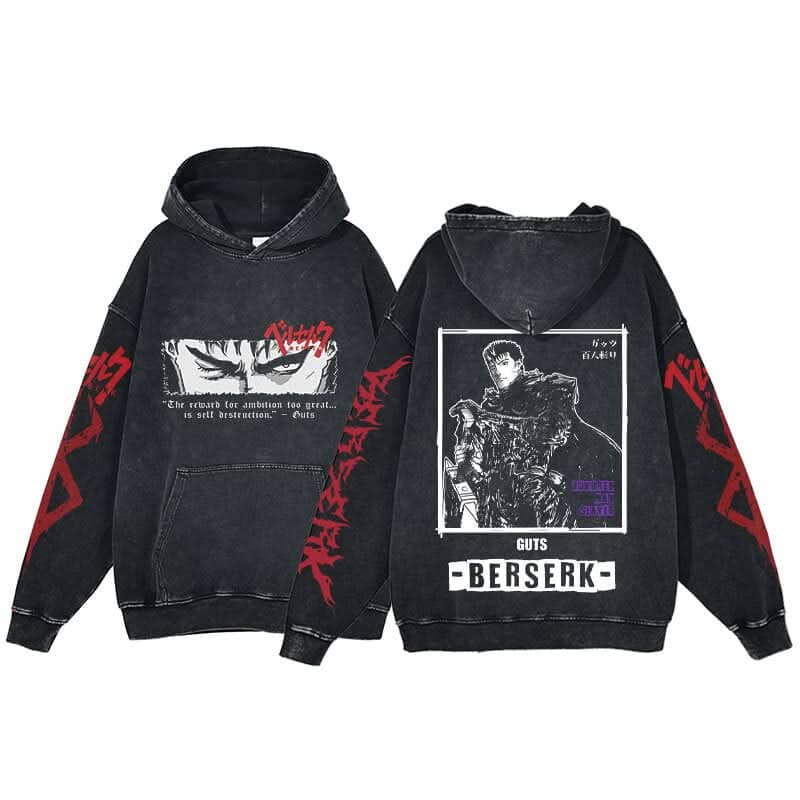 Anime Berserk Hoodie Men's Clothing Black Vintage Print Cot