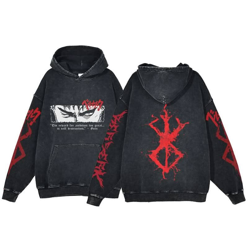 Anime Berserk Hoodie Men's Clothing Black Vintage Print Cot