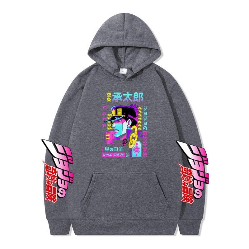 Autumn and winter new products AliExpress JOJO's Bizarre Adventure Jotaro anime plus velvet hoodie cross-border hooded sweatshirt Colored Strings Dark Gray S 