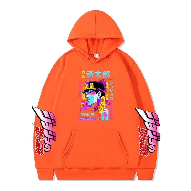 Autumn and winter new products AliExpress JOJO's Bizarre Adventure Jotaro anime plus velvet hoodie cross-border hooded sweatshirt Colored Strings Orange S 