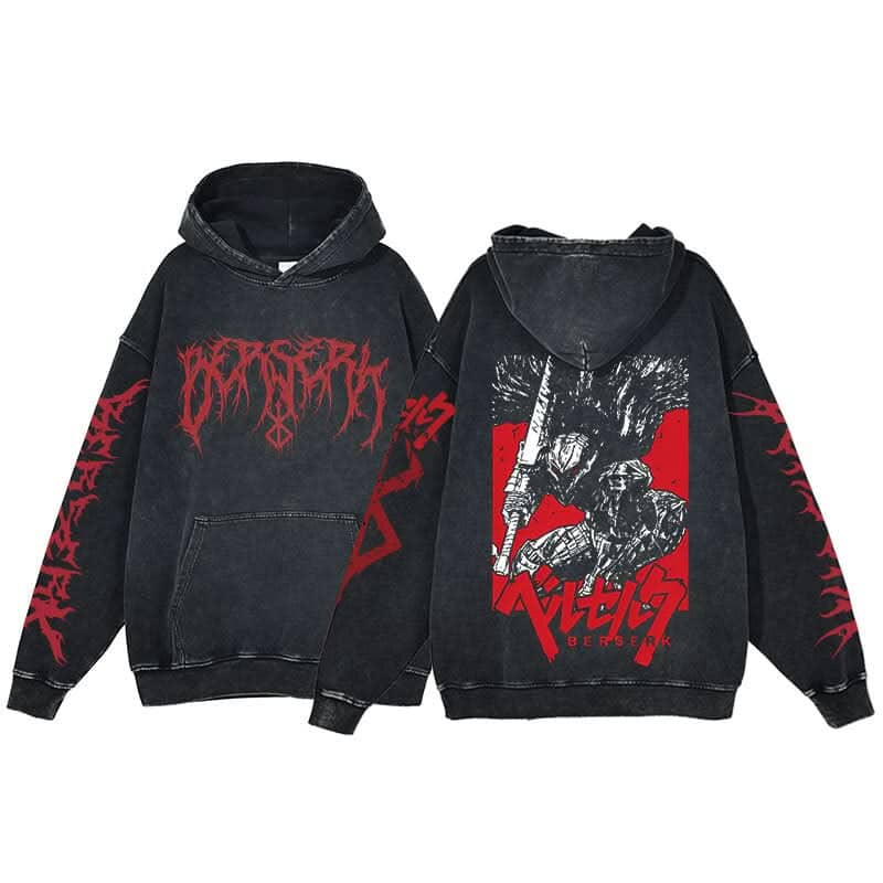 Anime Berserk Hoodie Men's Clothing Black Vintage Print Cot