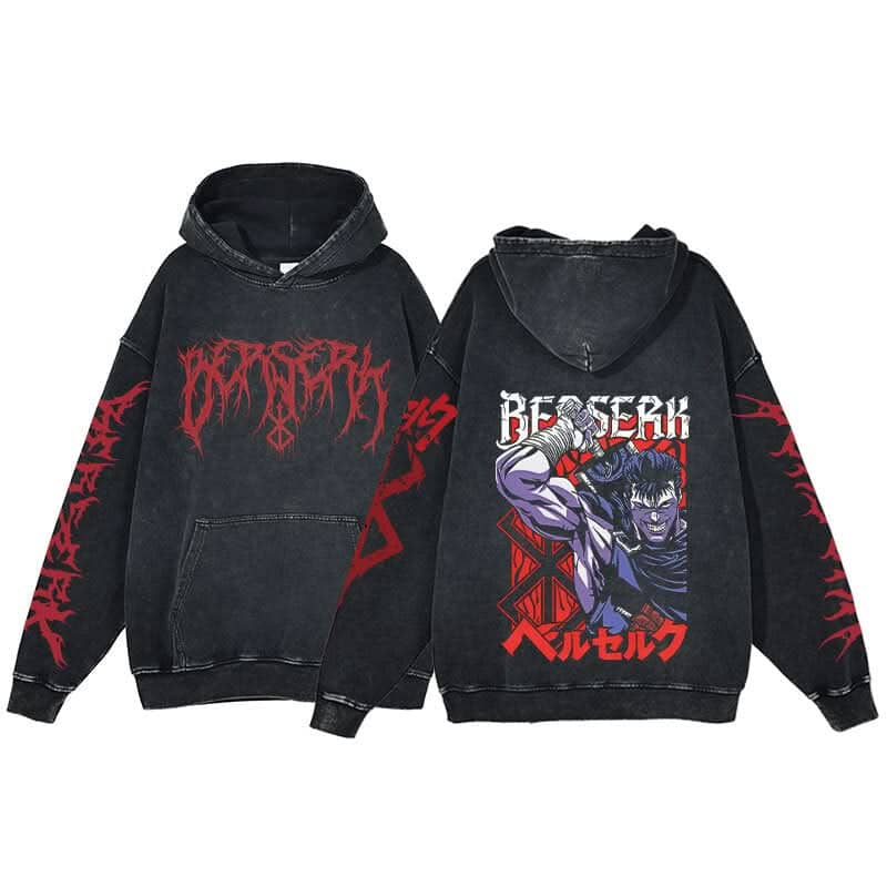 Anime Berserk Hoodie Men's Clothing Black Vintage Print Cot