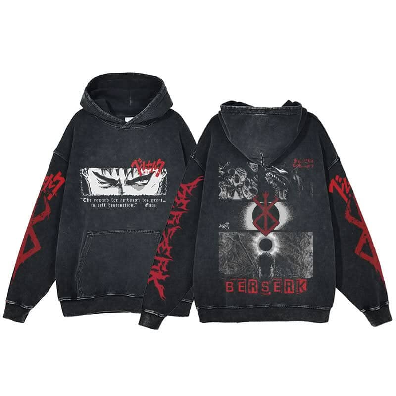 Anime Berserk Hoodie Men's Clothing Black Vintage Print Cot