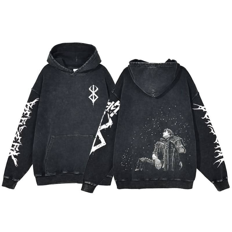 Anime Berserk Hoodie Men's Clothing Black Vintage Print Cot Colored Strings Style 11 L 