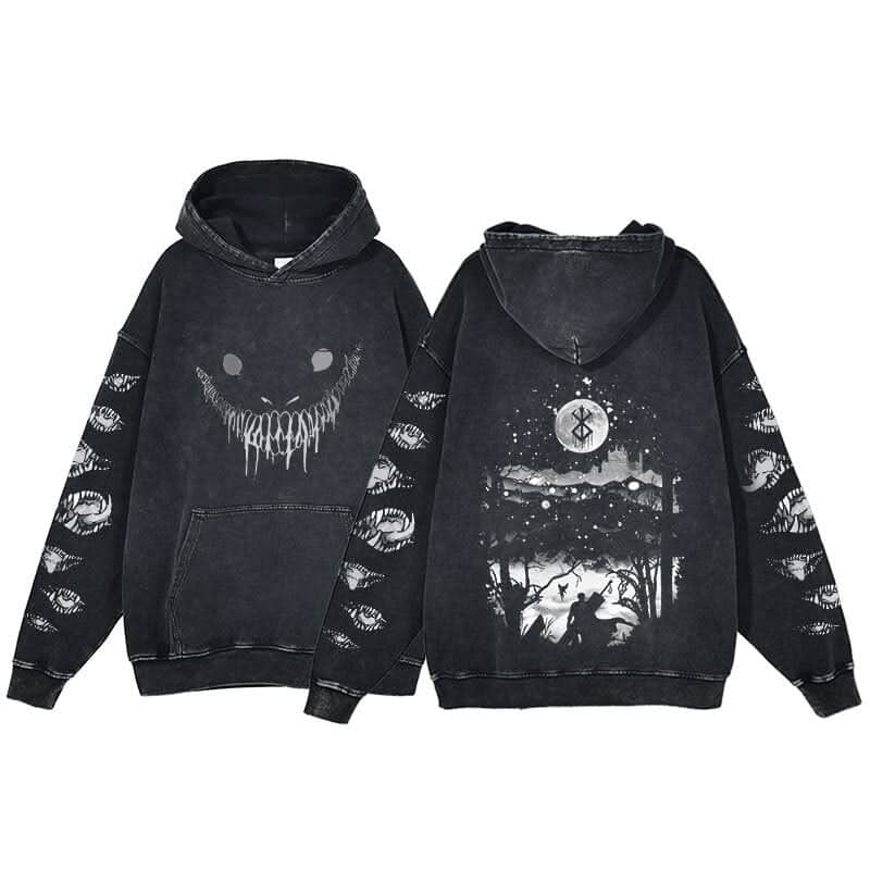 Anime Berserk Hoodie Men's Clothing Black Vintage Print Cot