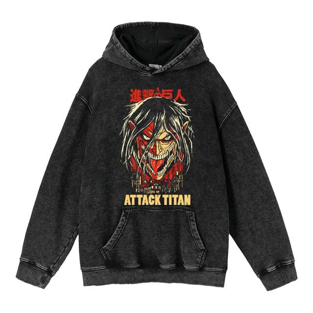 hoodie clothing cross-border new Attack on Titan anime peripheral printing trendy brand washed retro hooded sweatshirt for men