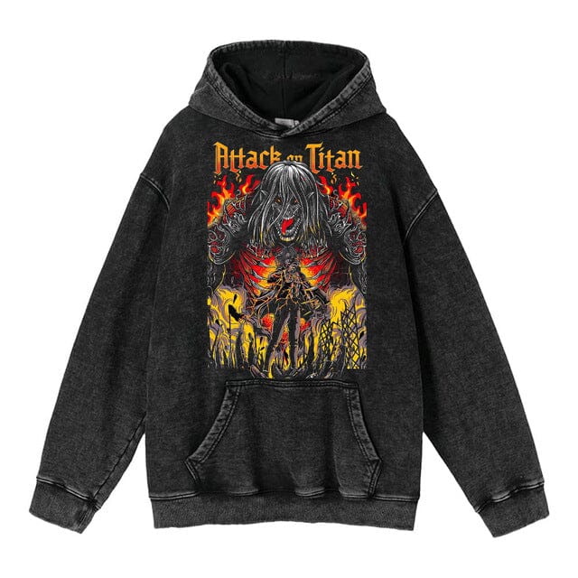 hoodie clothing cross-border new Attack on Titan anime peripheral printing trendy brand washed retro hooded sweatshirt for men