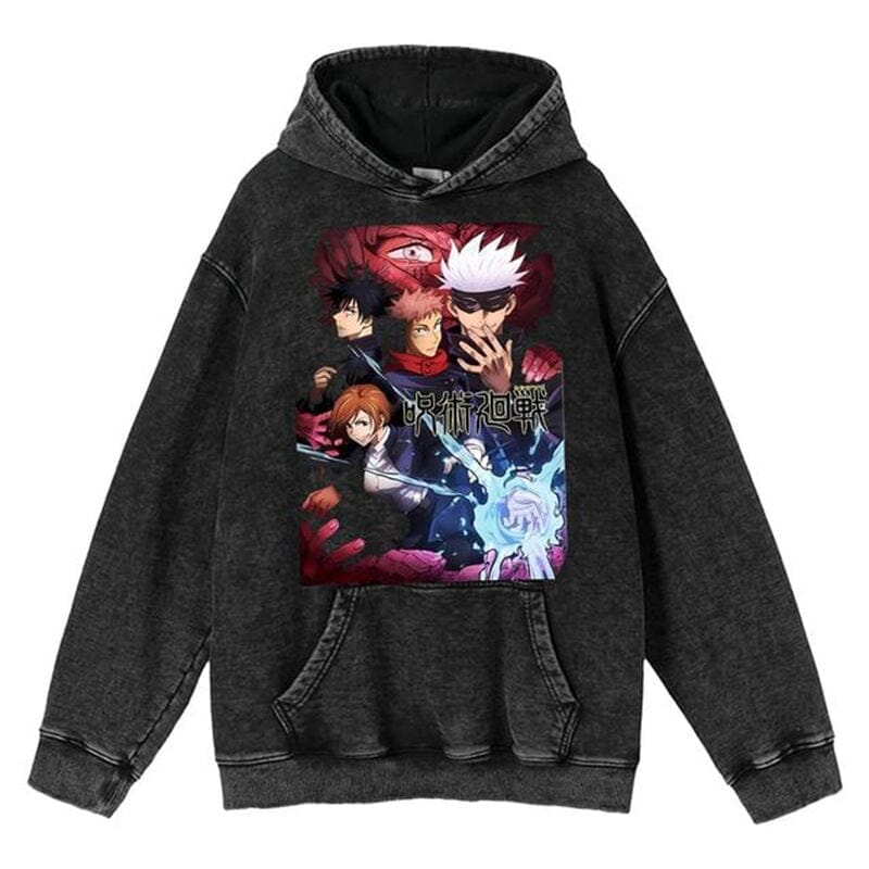 hoodie cross-border spring and autumn new washed retro hoodie curse return to anime peripheral printed sweatshirts for men and women Colored Strings Black 6 S 
