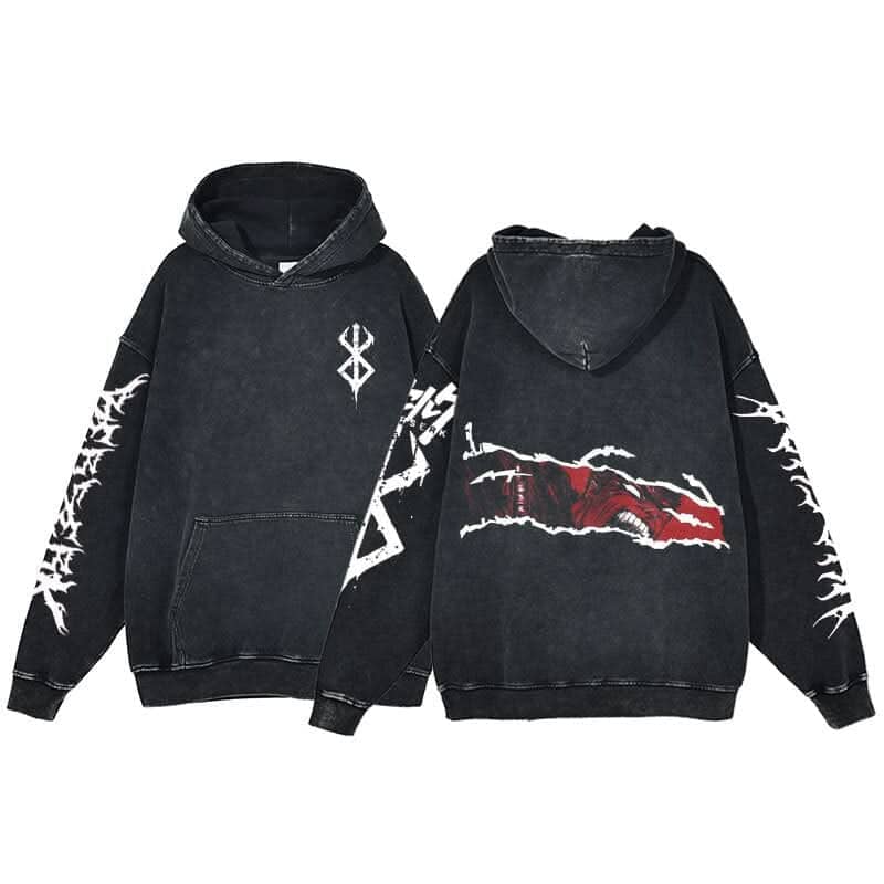 Anime Berserk Hoodie Men's Clothing Black Vintage Print Cot Colored Strings Style 15 L 