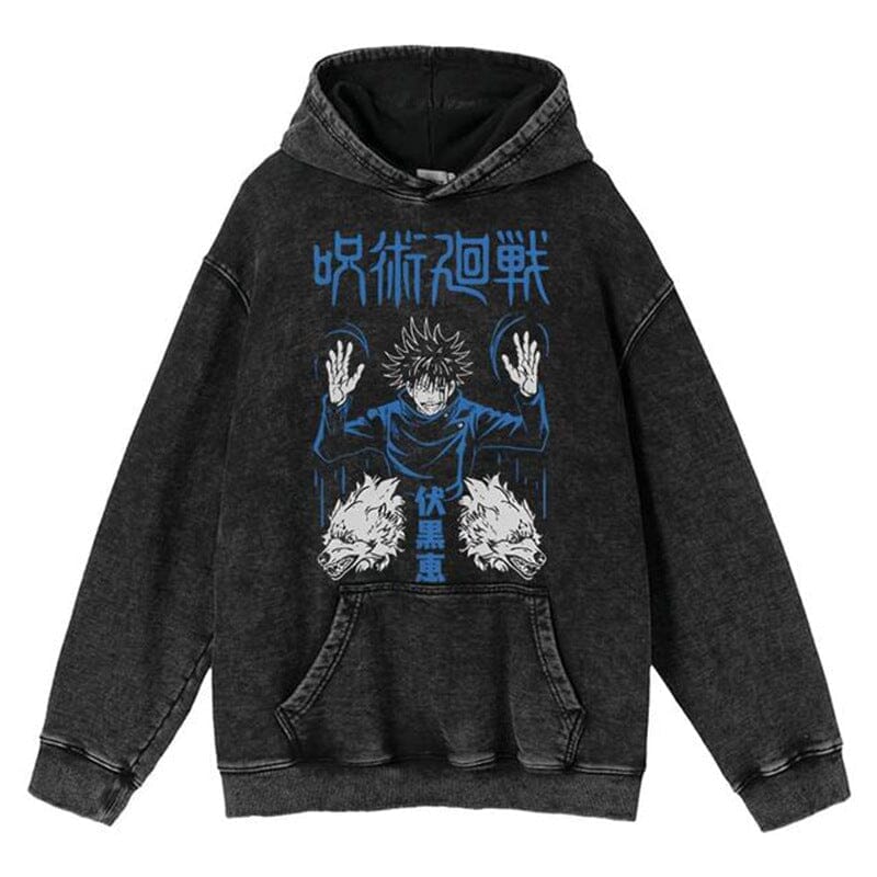 hoodie cross-border spring and autumn new washed retro hoodie curse return to anime peripheral printed sweatshirts for men and women Colored Strings Black 2 S 