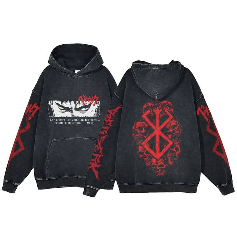 Anime Berserk Hoodie Men's Clothing Black Vintage Print Cot