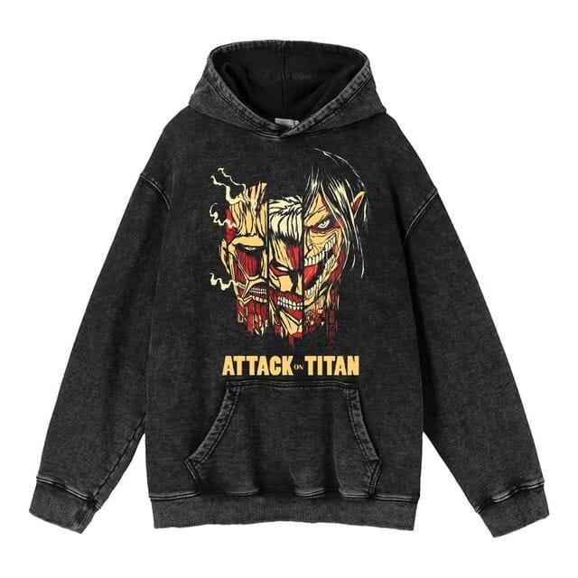 hoodie clothing cross-border new Attack on Titan anime peripheral printing trendy brand washed retro hooded sweatshirt for men
