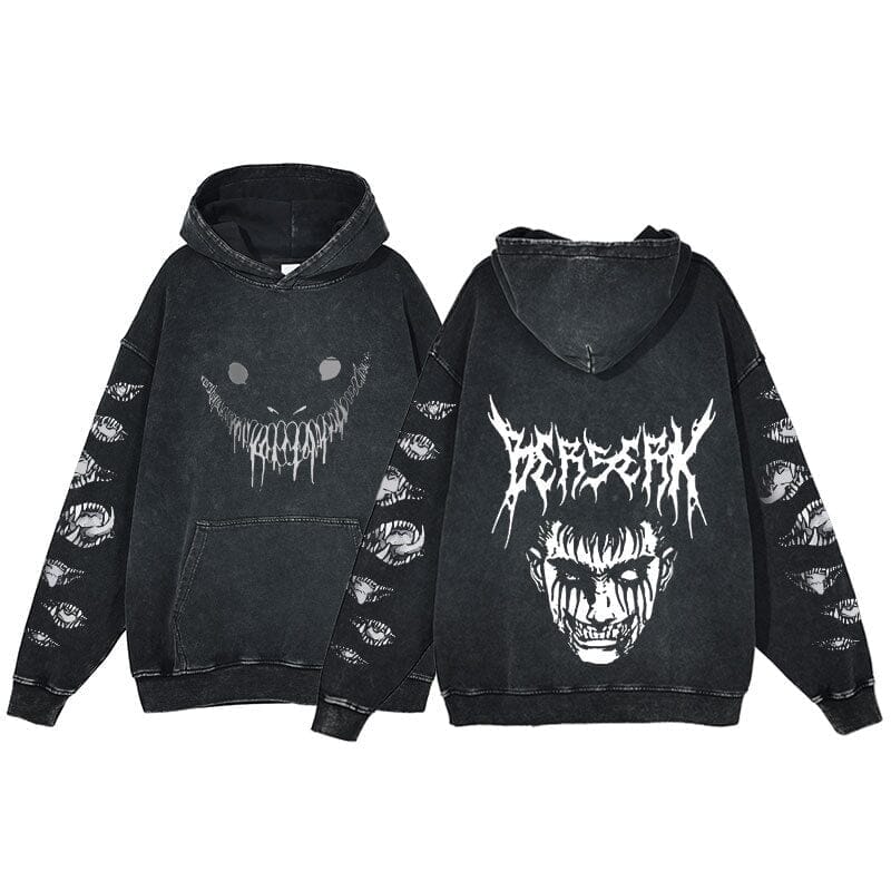 Anime Berserk Hoodie Men's Clothing Black Vintage Print Cot Colored Strings 