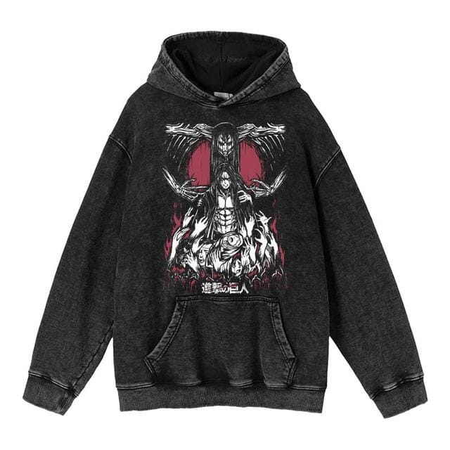 hoodie clothing cross-border new Attack on Titan anime peripheral printing trendy brand washed retro hooded sweatshirt for men