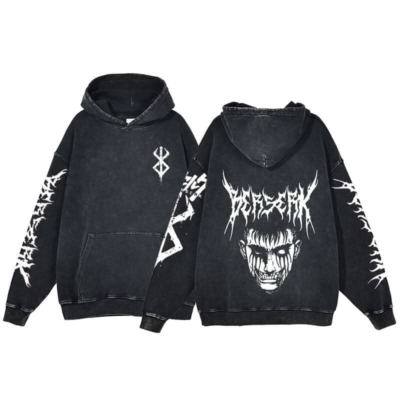 Anime Berserk Hoodie Men's Clothing Black Vintage Print Cot