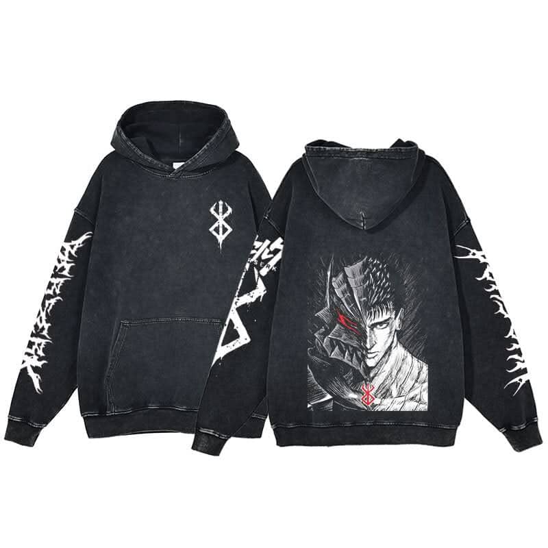 Anime Berserk Hoodie Men's Clothing Black Vintage Print Cot