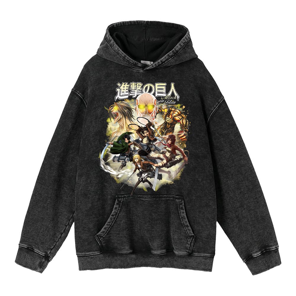 hoodie clothing cross-border new Attack on Titan anime peripheral printing trendy brand washed retro hooded sweatshirt for men