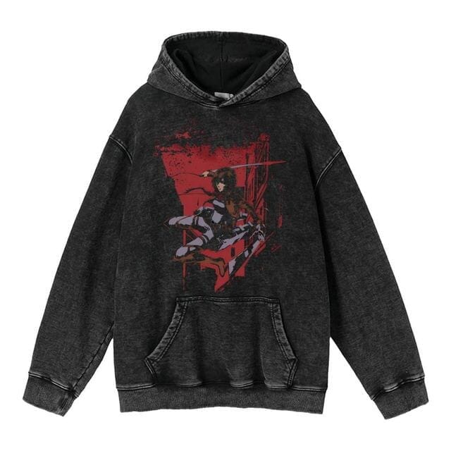 hoodie clothing cross-border new Attack on Titan anime peripheral printing trendy brand washed retro hooded sweatshirt for men Colored Strings Black 16 L 