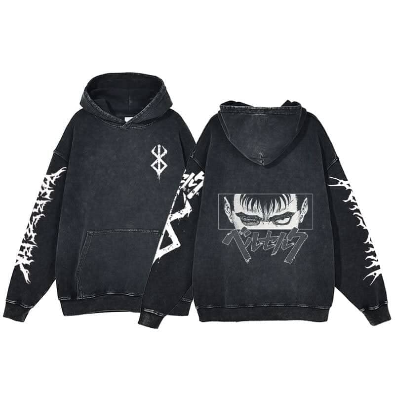 Anime Berserk Hoodie Men's Clothing Black Vintage Print Cot Colored Strings Style 19 L 