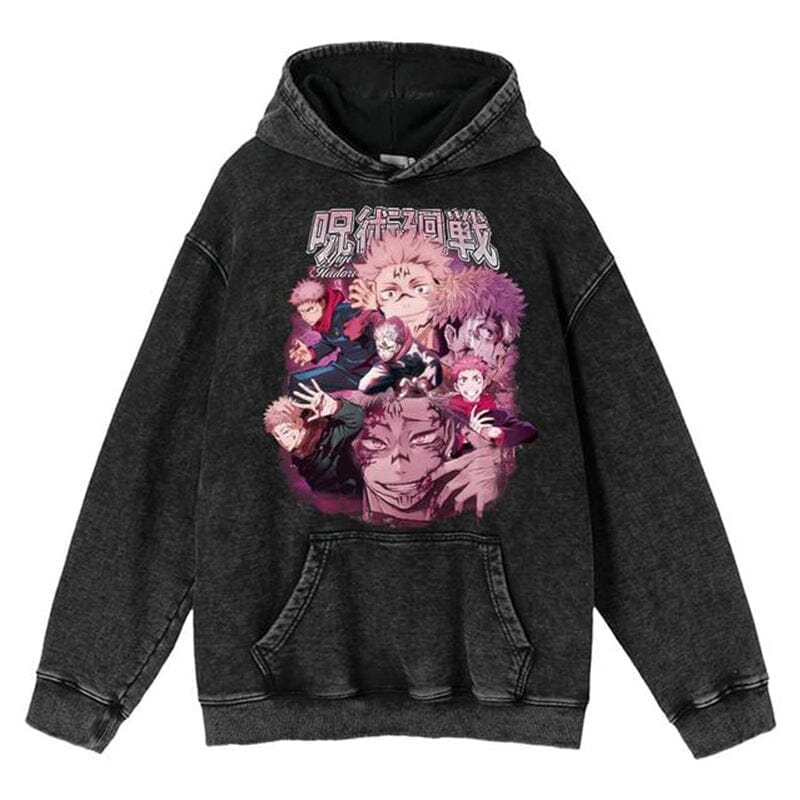 hoodie cross-border spring and autumn new washed retro hoodie curse return to anime peripheral printed sweatshirts for men and women Colored Strings Black 3 S 