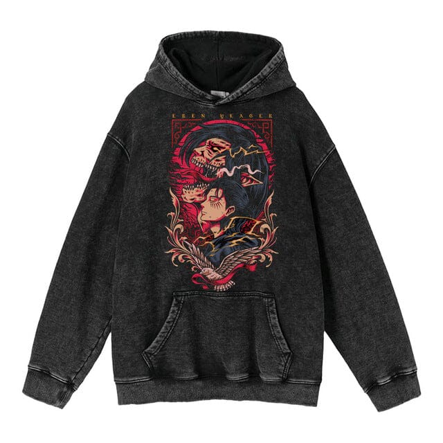 hoodie clothing cross-border new Attack on Titan anime peripheral printing trendy brand washed retro hooded sweatshirt for men