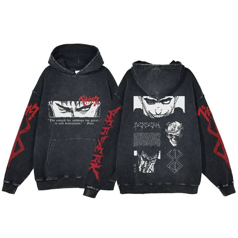 Anime Berserk Hoodie Men's Clothing Black Vintage Print Cot