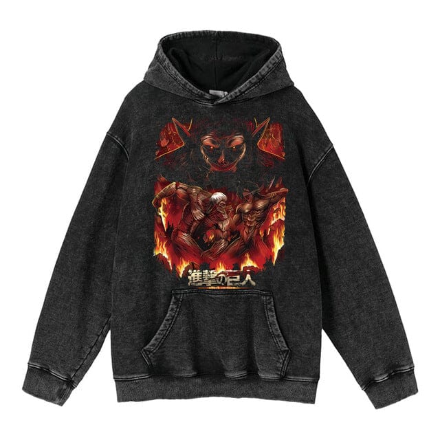 hoodie clothing cross-border new Attack on Titan anime peripheral printing trendy brand washed retro hooded sweatshirt for men