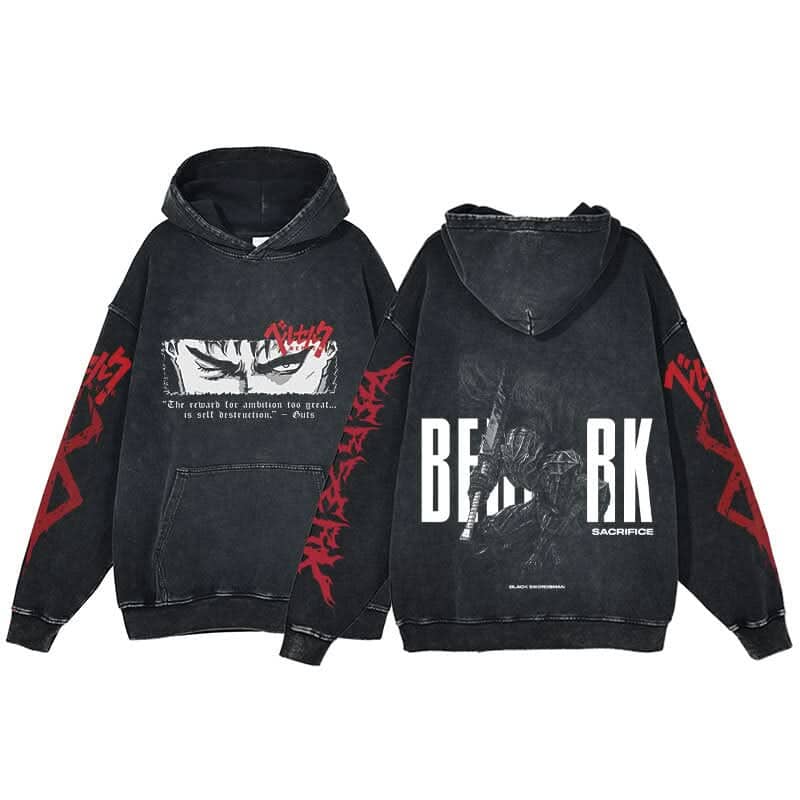 Anime Berserk Hoodie Men's Clothing Black Vintage Print Cot