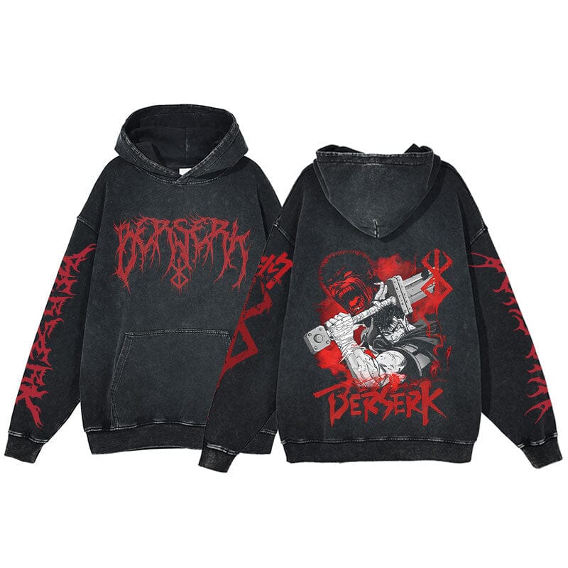 Anime Berserk Hoodie Men's Clothing Black Vintage Print Cot