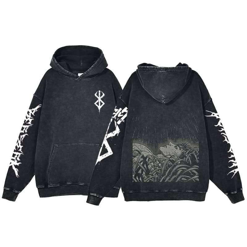 Anime Berserk Hoodie Men's Clothing Black Vintage Print Cot