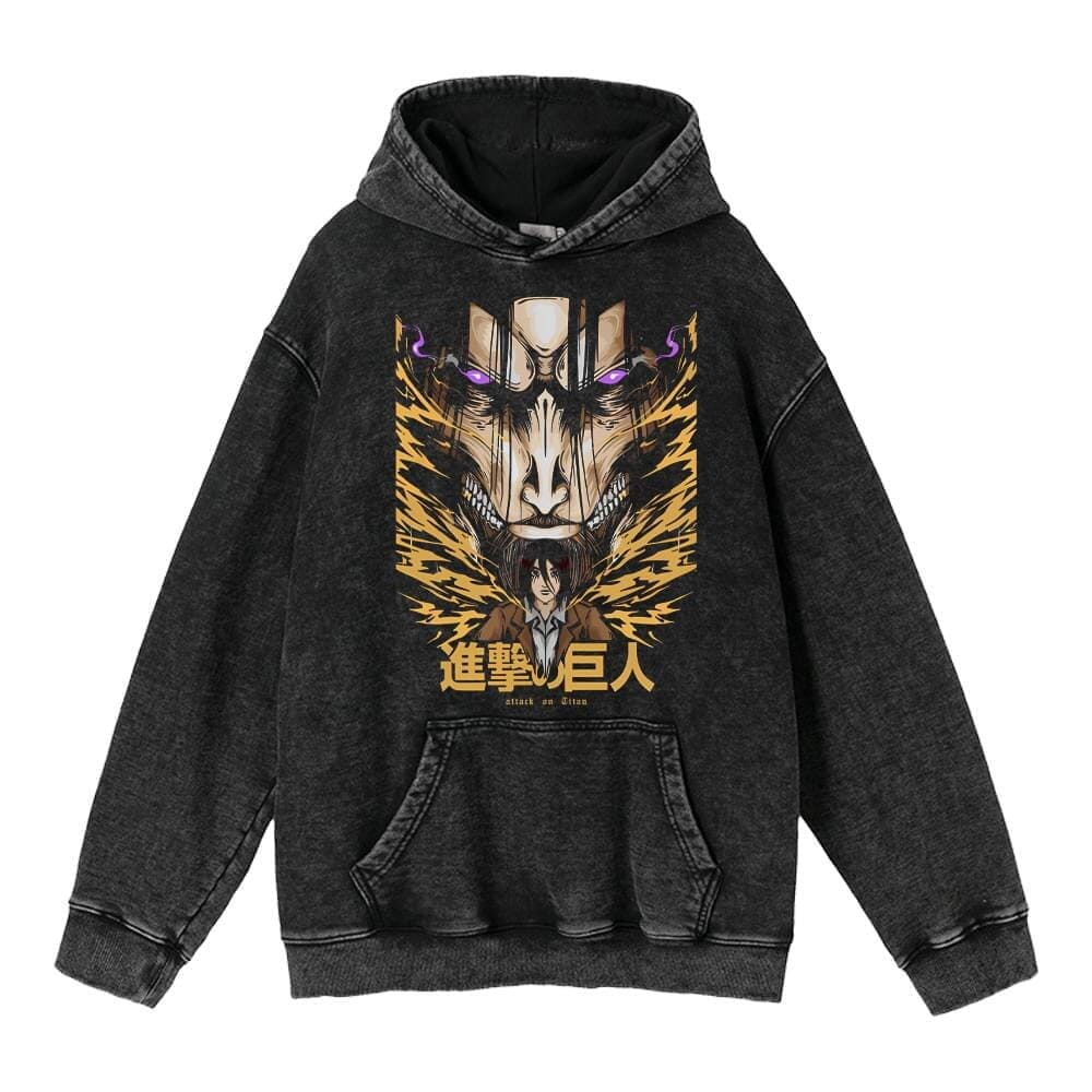 hoodie clothing cross-border new Attack on Titan anime peripheral printing trendy brand washed retro hooded sweatshirt for men Colored Strings black 4 L 