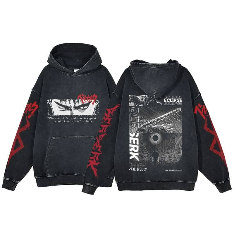 Anime Berserk Hoodie Men's Clothing Black Vintage Print Cot