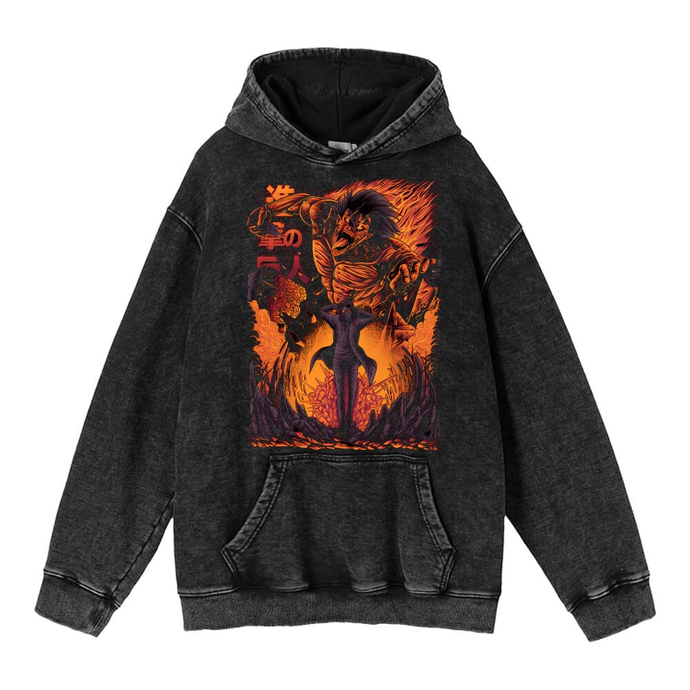 hoodie clothing cross-border new Attack on Titan anime peripheral printing trendy brand washed retro hooded sweatshirt for men