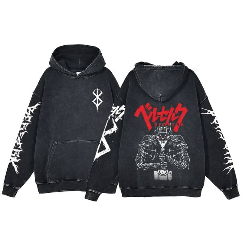 Anime Berserk Hoodie Men's Clothing Black Vintage Print Cot Colored Strings Style 16 L 