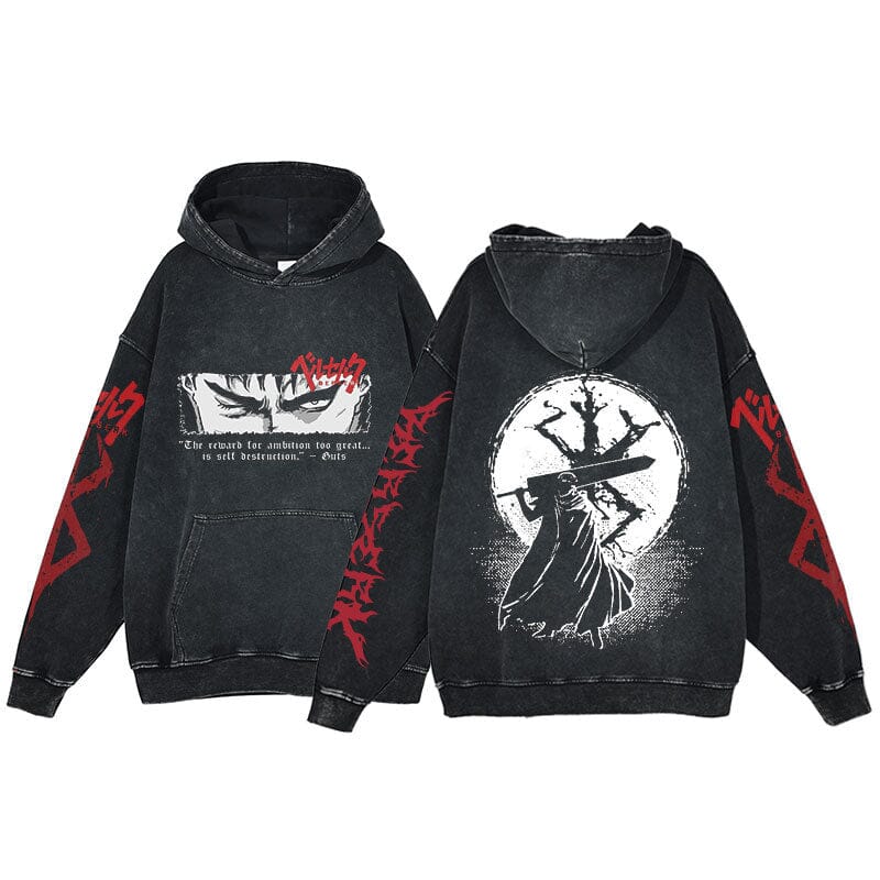 Anime Berserk Hoodie Men's Clothing Black Vintage Print Cot
