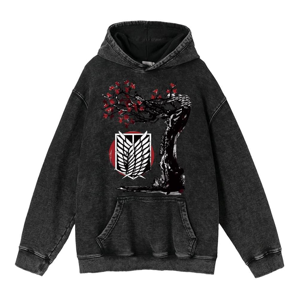 hoodie clothing cross-border new Attack on Titan anime peripheral printing trendy brand washed retro hooded sweatshirt for men