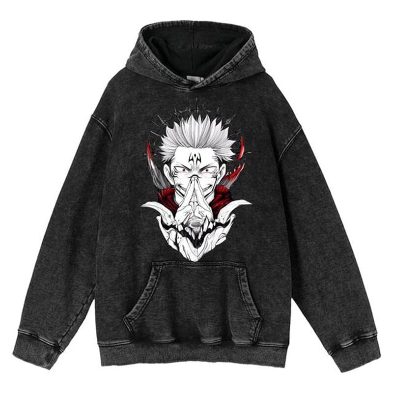 hoodie cross-border spring and autumn new washed retro hoodie curse return to anime peripheral printed sweatshirts for men and women